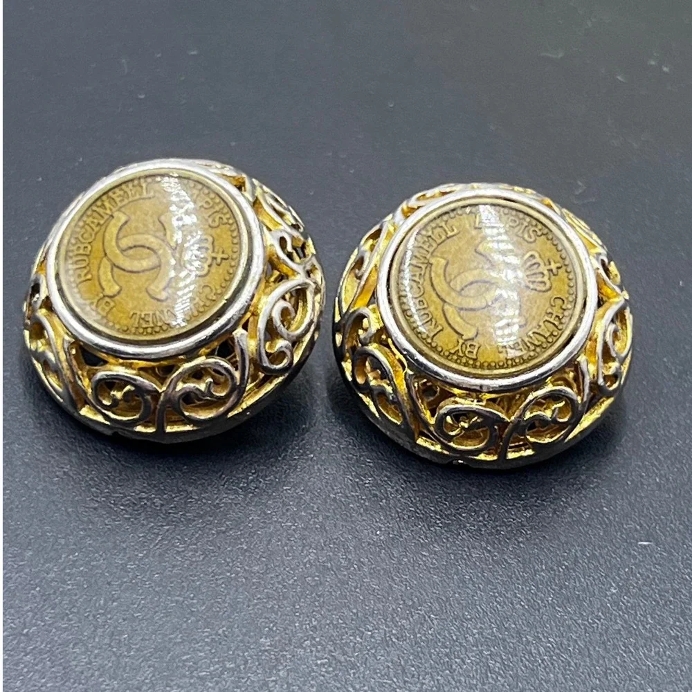 Chanel by Rubecanel of Paris Logo Clip On Goldtone Murano Glass Earrings